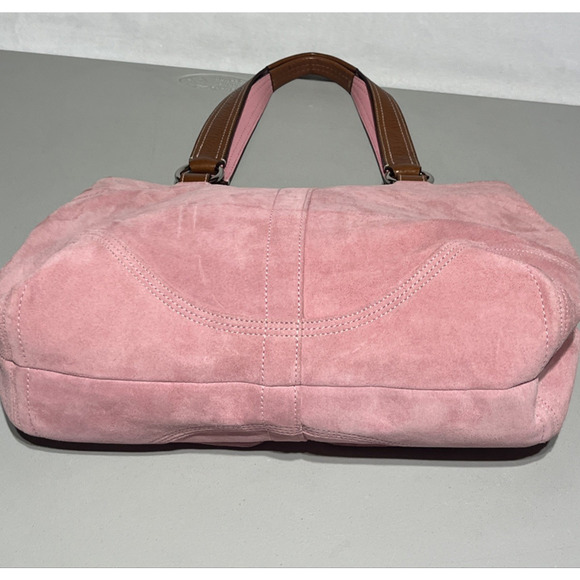 VTG Coach Suede Soho Double Buckle Flap Shoulder Bag Pink Tote Large Satchel Y2K - Picture 6 of 16